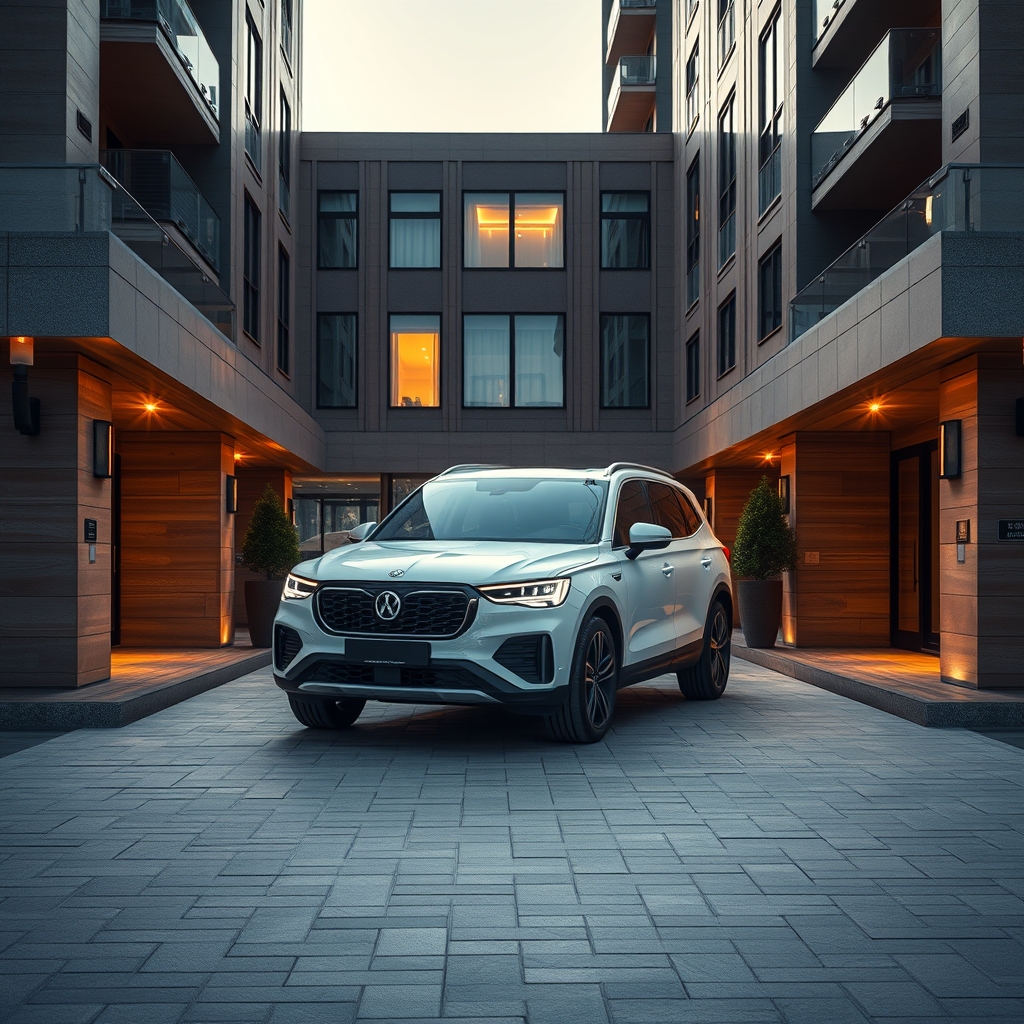 Люксовый SUV у входа в отель на набережной