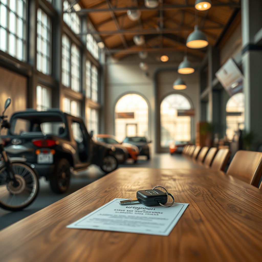 Страница договора купли-продажи автомобиля крупным планом на деревянном столе