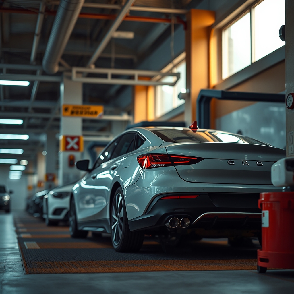 Смотровая яма с автомобилем на подъёмнике